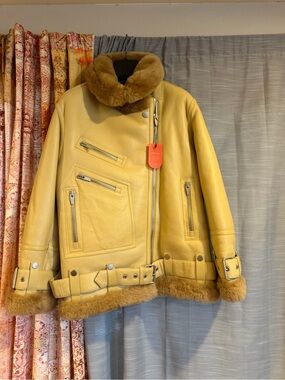NWT The Arrivals Moya V Women’s Medium Shearling-Trim Leather Biker Jacket